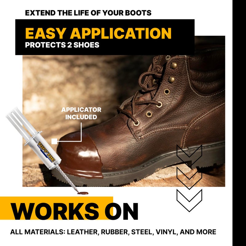 Tuff Toe Boot Toe Protector Adhesive, Shoe Glue Toe Protectors for Shoes and Work Boots - Waterproof Heat Resistant, Heavy Duty Protective Layer & Shoe Repair Kit - Easy Application, Cover 2 Shoes, Brown Color - Image 3